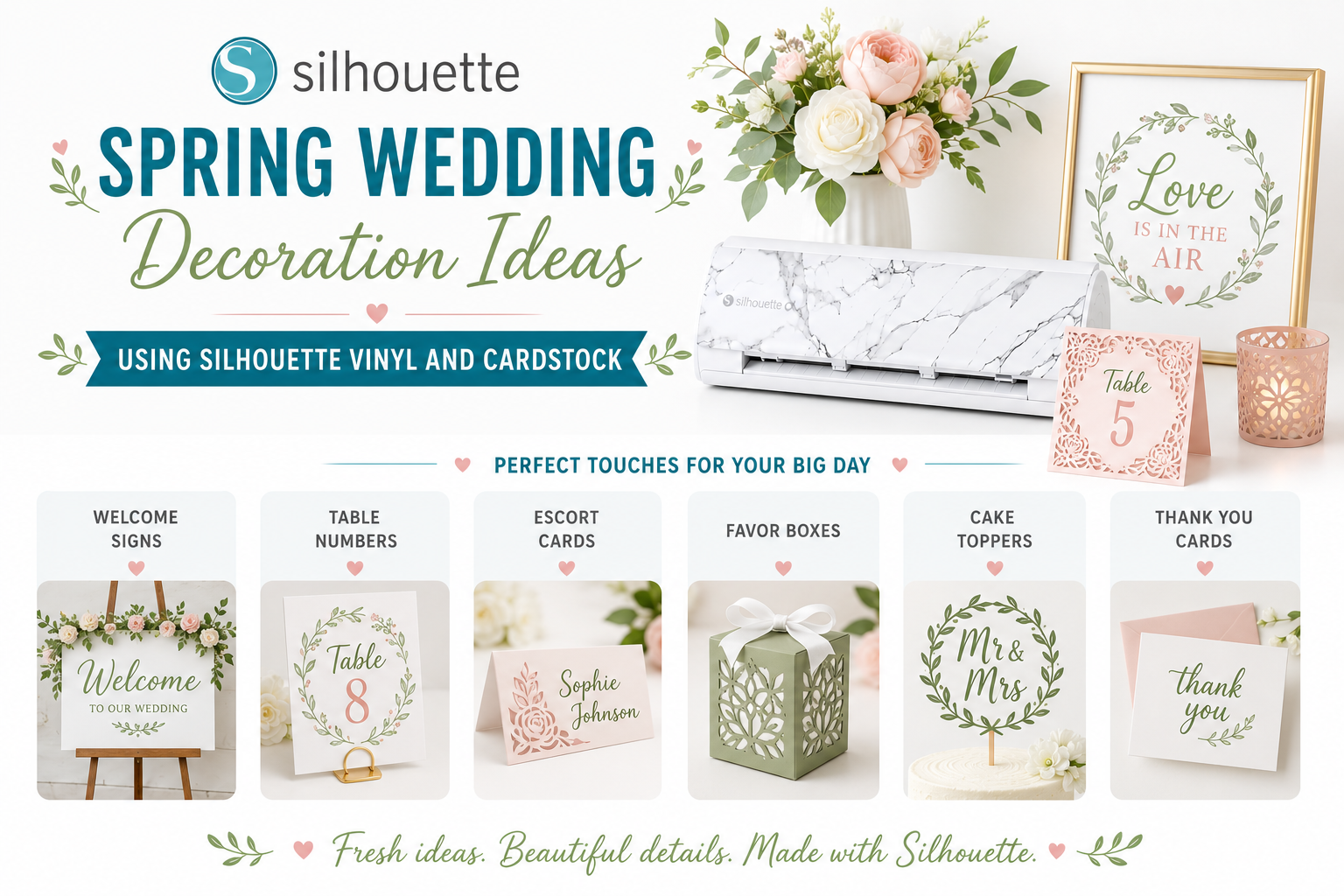 Spring Wedding Decoration Ideas Using Silhouette Vinyl and Cardstock