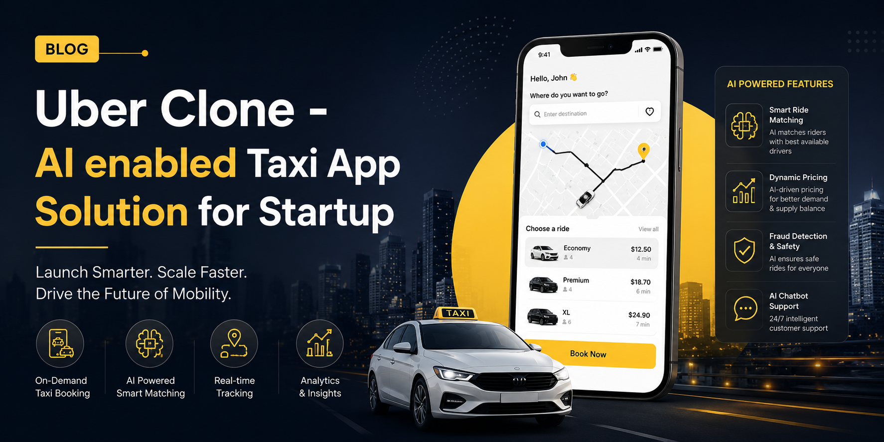 Uber Clone – AI enabled Taxi App Solution for Startup