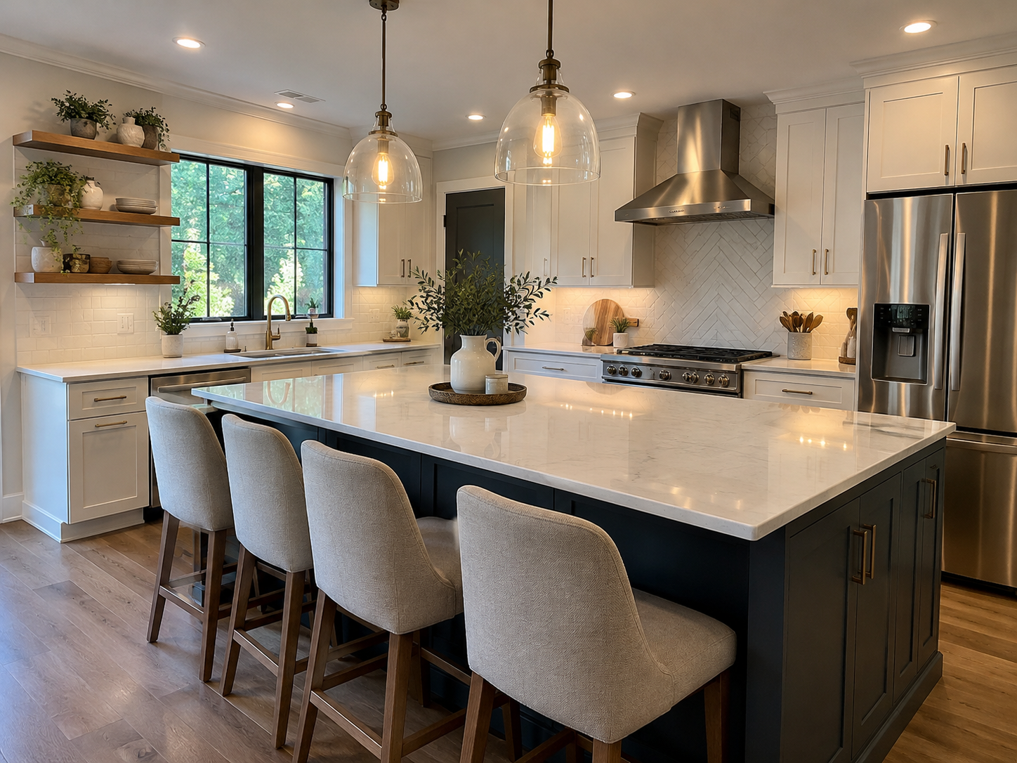 Bright Modern Kitchen with Marble Island